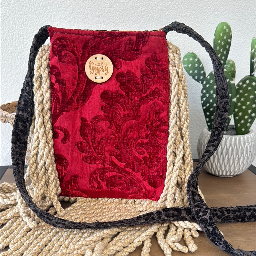 Red and Black hobo crossbody bag with Intricate Pattern